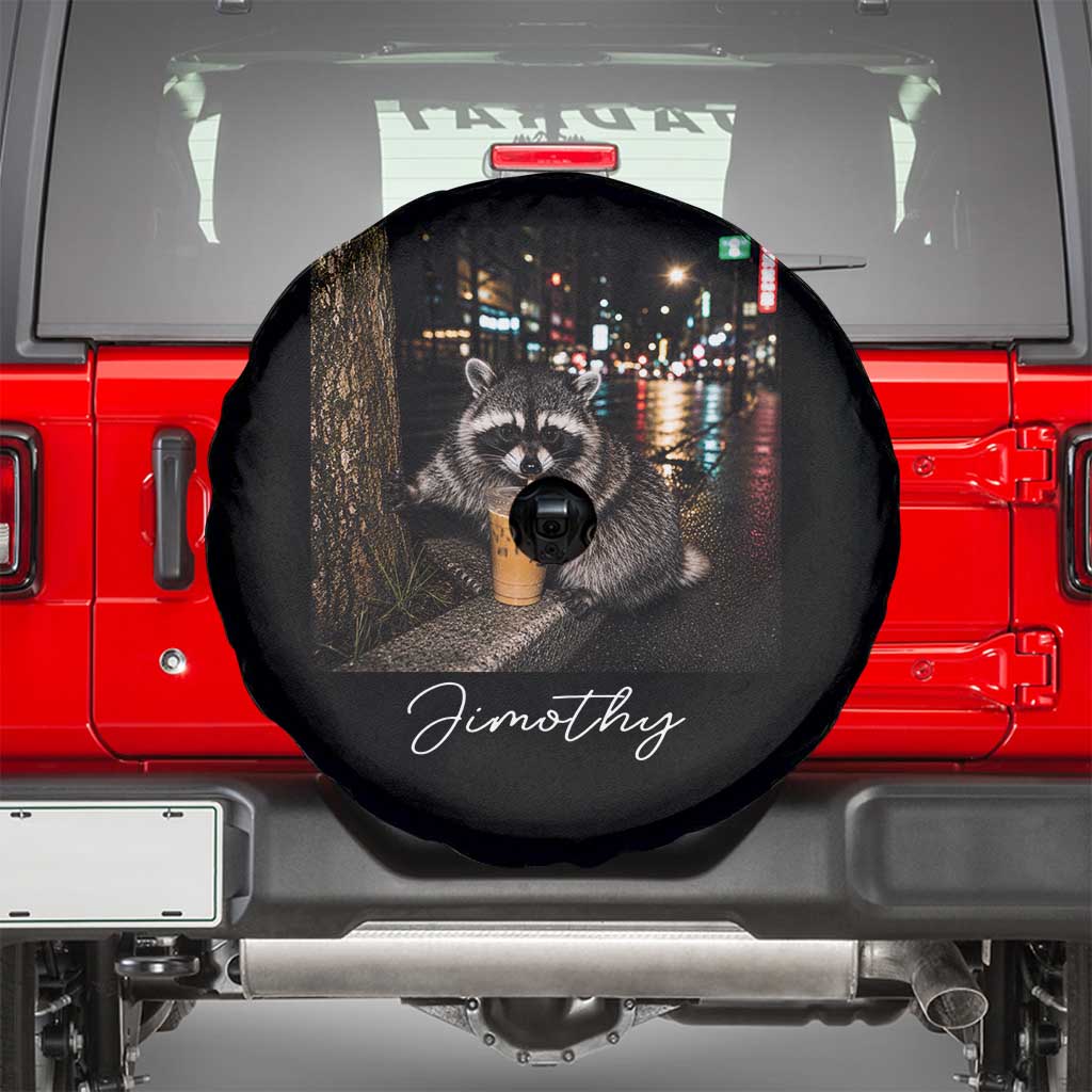 Jimothy Raccoon Drinking Iced Coffee Night City Aesthetic Spare Tire Cover