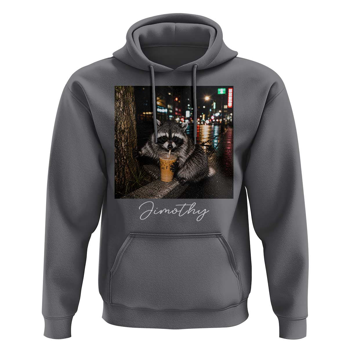 Jimothy Raccoon Drinking Iced Coffee Night City Aesthetic Hoodie