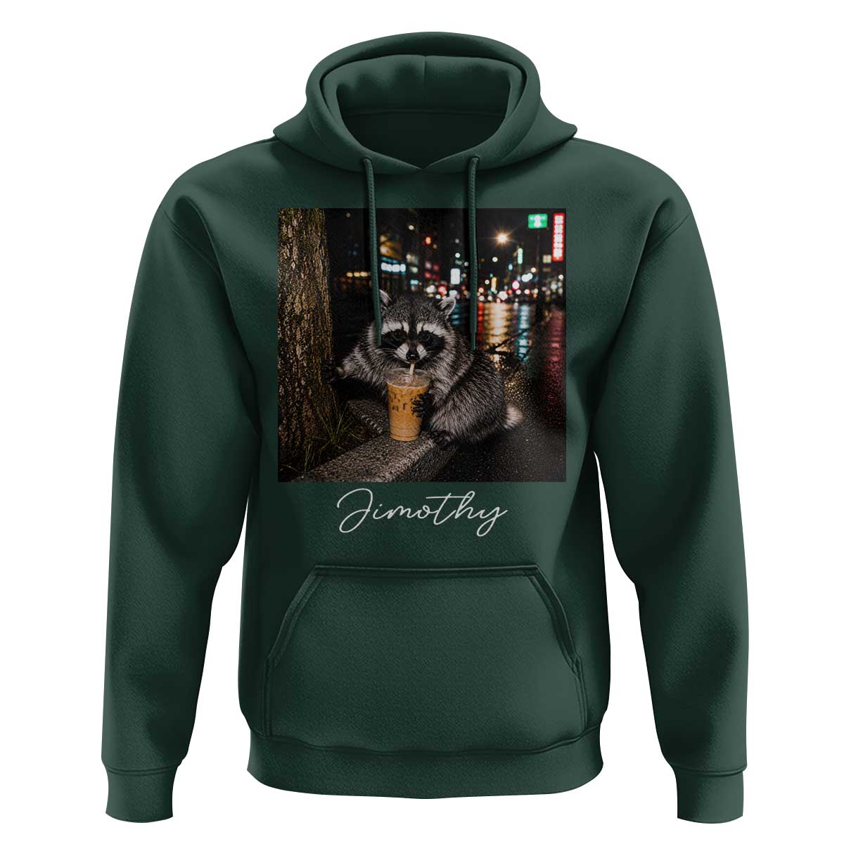 Jimothy Raccoon Drinking Iced Coffee Night City Aesthetic Hoodie