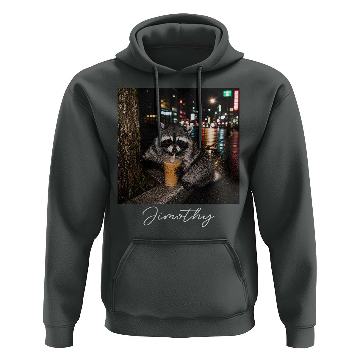 Jimothy Raccoon Drinking Iced Coffee Night City Aesthetic Hoodie
