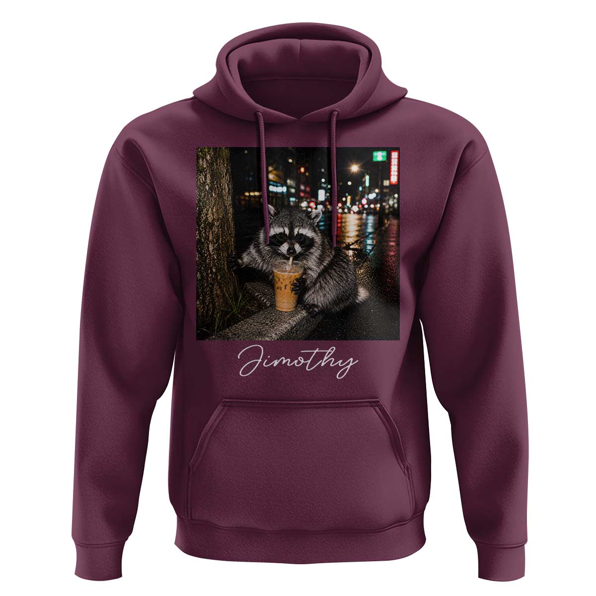 Jimothy Raccoon Drinking Iced Coffee Night City Aesthetic Hoodie