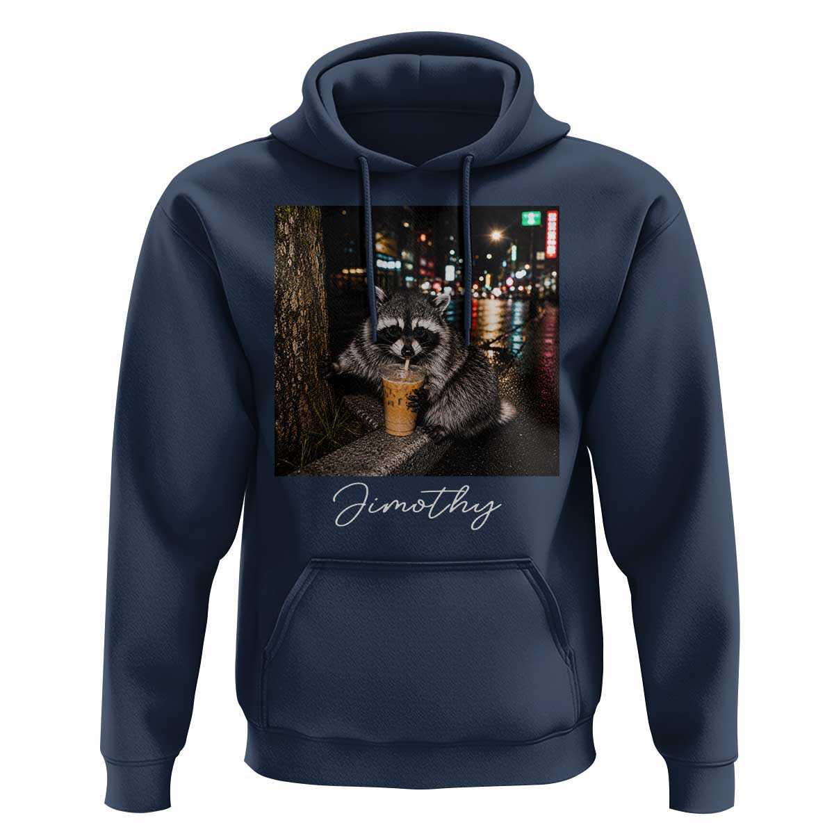 Jimothy Raccoon Drinking Iced Coffee Night City Aesthetic Hoodie