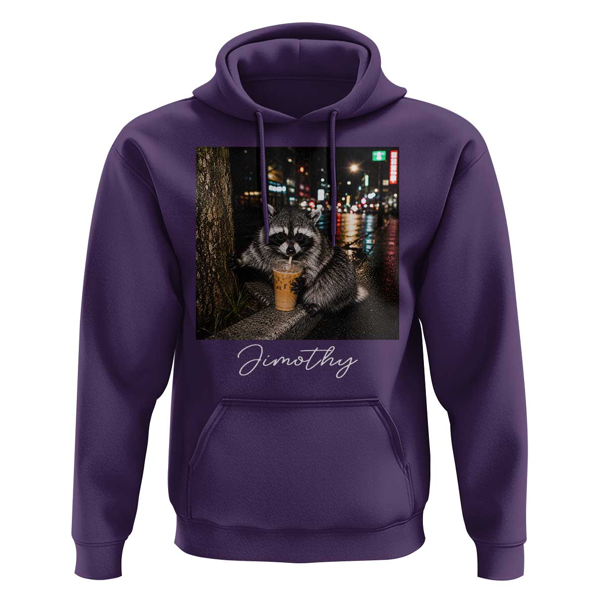Jimothy Raccoon Drinking Iced Coffee Night City Aesthetic Hoodie