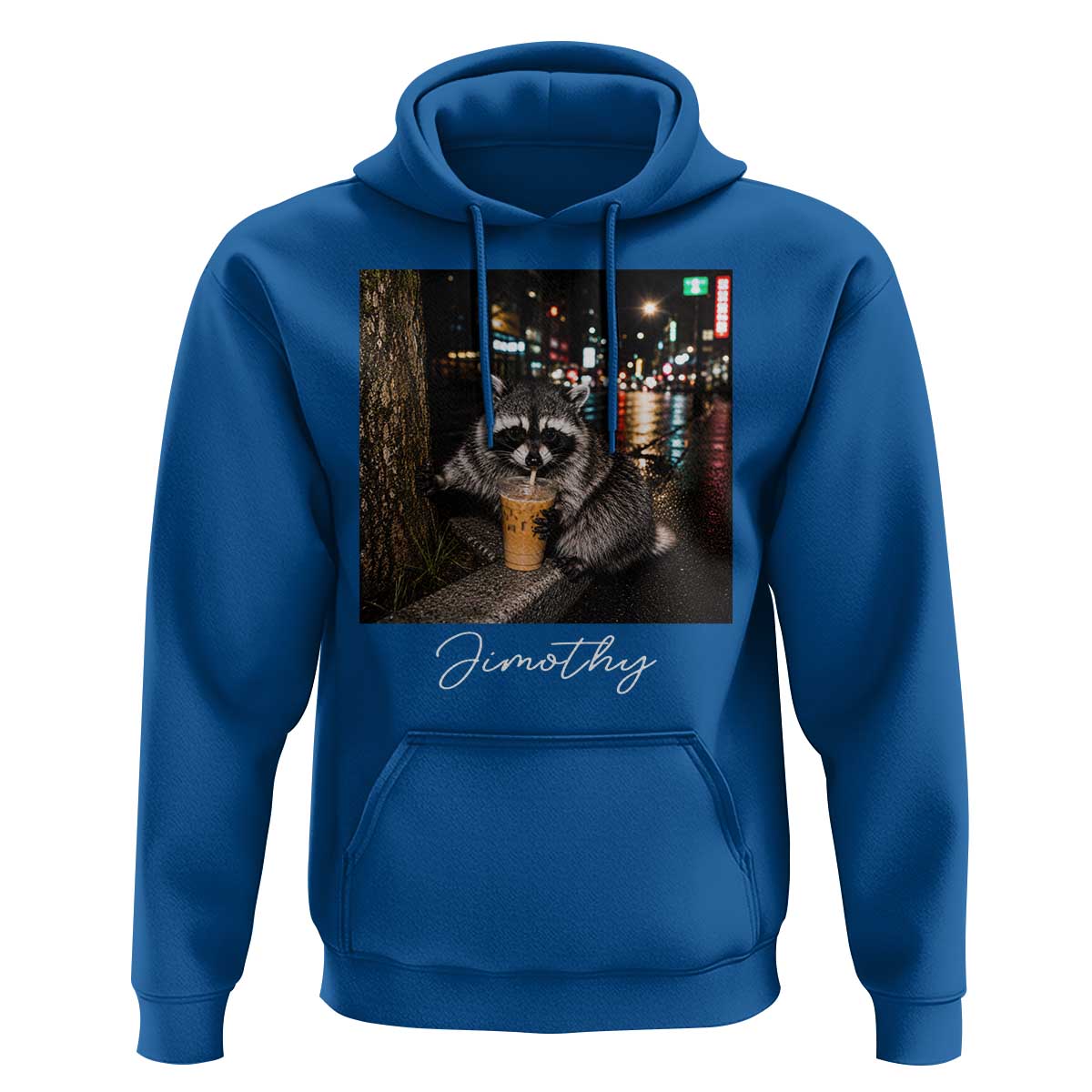 Jimothy Raccoon Drinking Iced Coffee Night City Aesthetic Hoodie