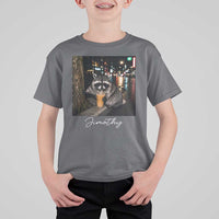 Jimothy Raccoon Drinking Iced Coffee Night City Aesthetic T Shirt For Kid