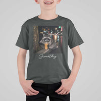 Jimothy Raccoon Drinking Iced Coffee Night City Aesthetic T Shirt For Kid