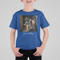 Jimothy Raccoon Drinking Iced Coffee Night City Aesthetic T Shirt For Kid