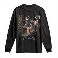 Jimothy Raccoon Drinking Iced Coffee Night City Aesthetic Long Sleeve Shirt