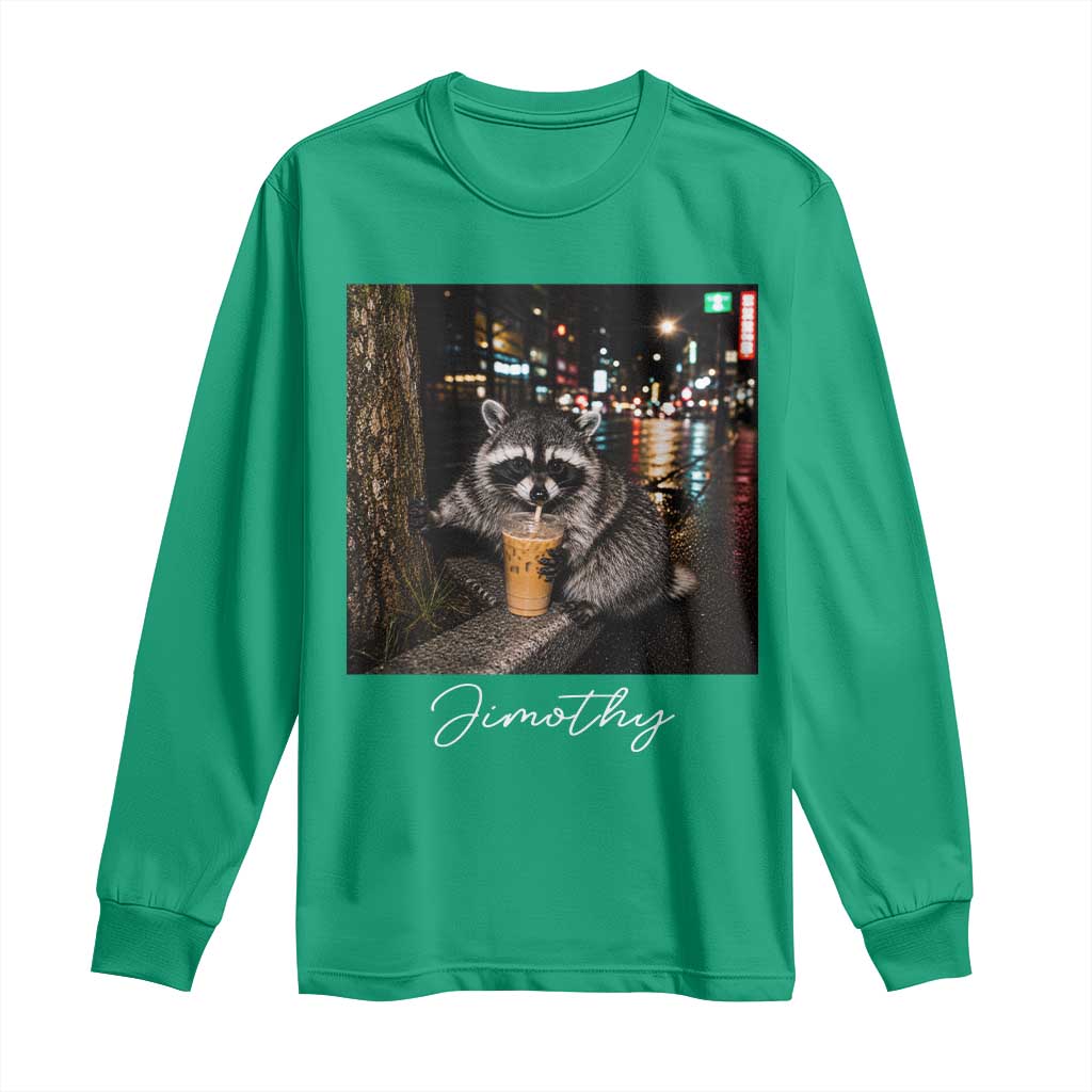 Jimothy Raccoon Drinking Iced Coffee Night City Aesthetic Long Sleeve Shirt
