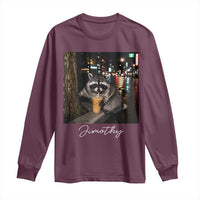 Jimothy Raccoon Drinking Iced Coffee Night City Aesthetic Long Sleeve Shirt