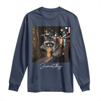 Jimothy Raccoon Drinking Iced Coffee Night City Aesthetic Long Sleeve Shirt