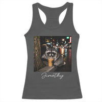 Jimothy Raccoon Drinking Iced Coffee Night City Aesthetic Racerback Tank Top