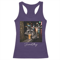 Jimothy Raccoon Drinking Iced Coffee Night City Aesthetic Racerback Tank Top