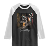 Jimothy Raccoon Drinking Iced Coffee Night City Aesthetic Raglan Shirt