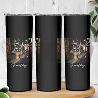 Jimothy Raccoon Drinking Iced Coffee Night City Aesthetic Skinny Tumbler