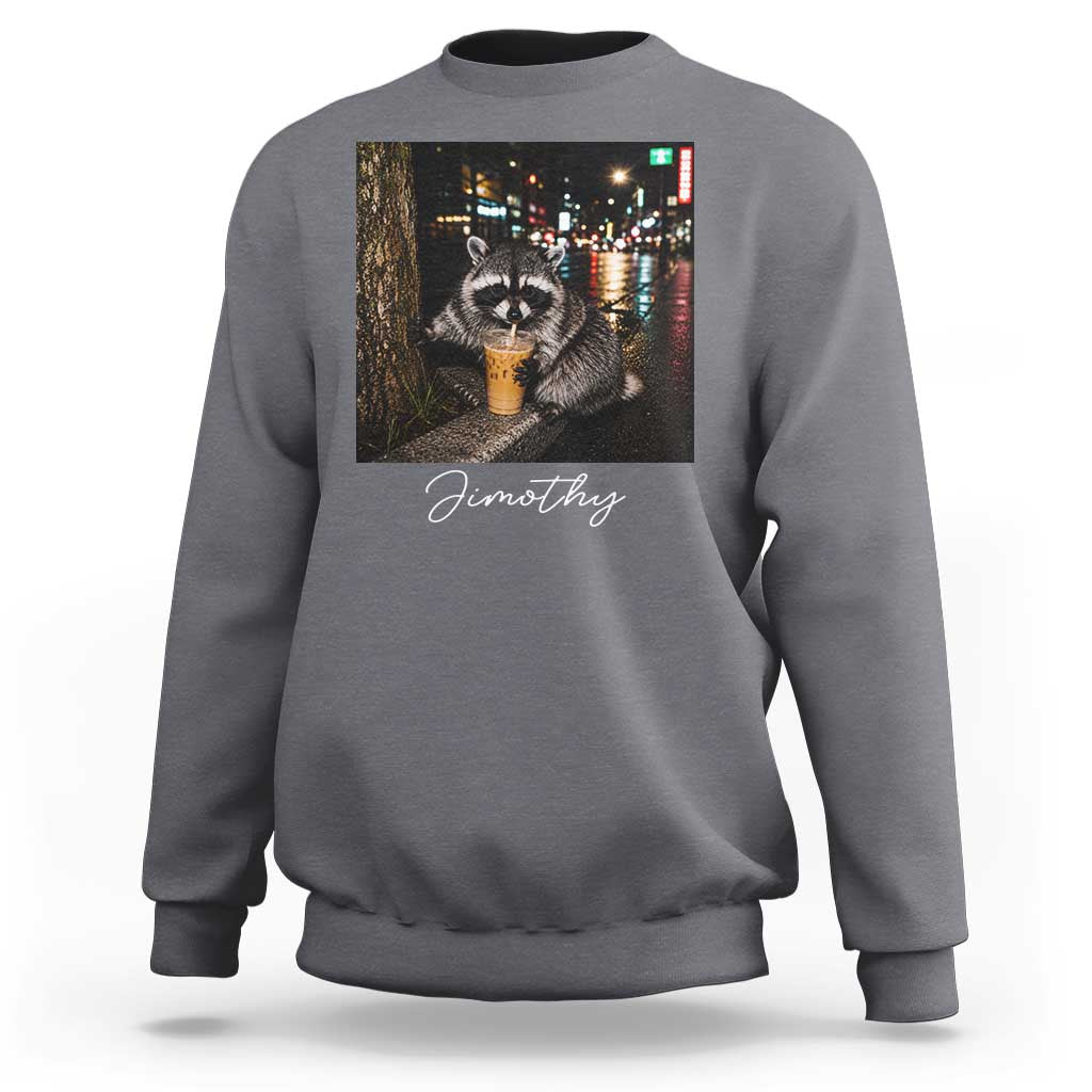 Jimothy Raccoon Drinking Iced Coffee Night City Aesthetic Sweatshirt