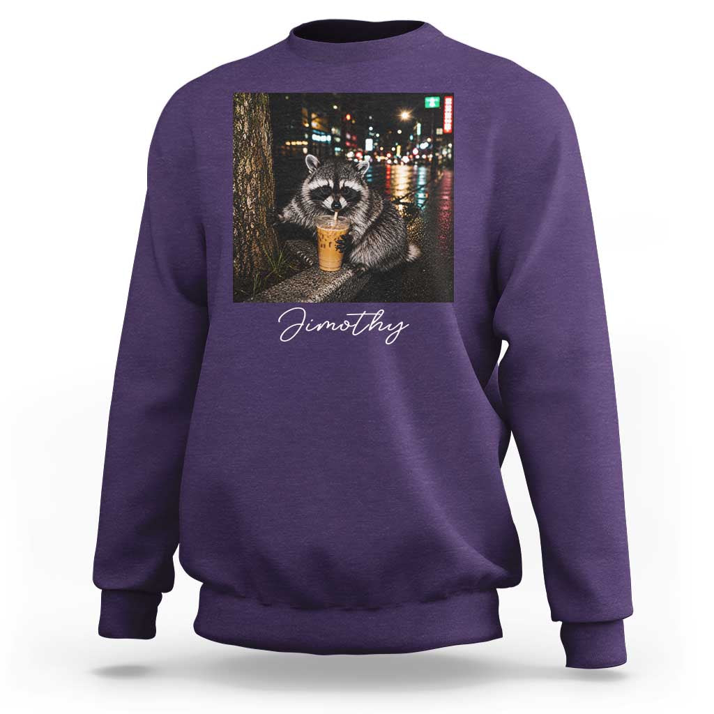 Jimothy Raccoon Drinking Iced Coffee Night City Aesthetic Sweatshirt