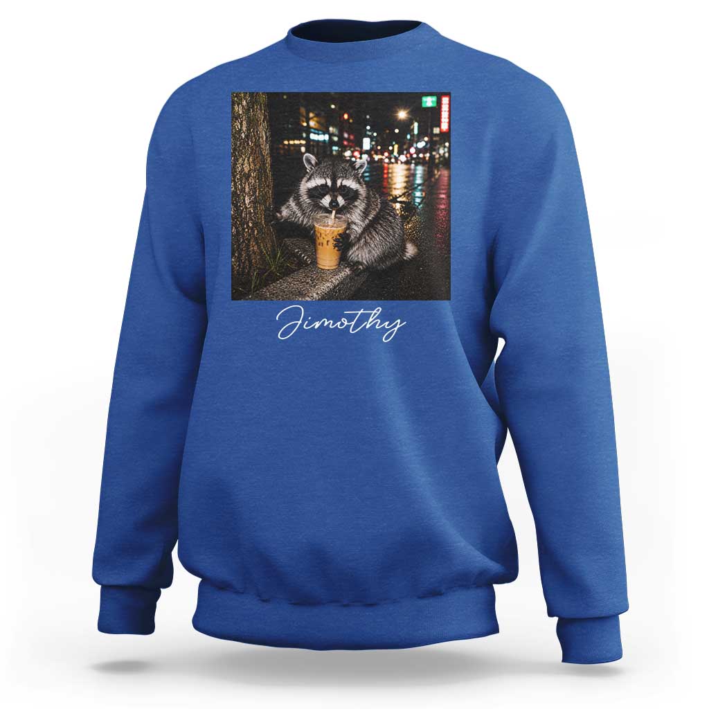 Jimothy Raccoon Drinking Iced Coffee Night City Aesthetic Sweatshirt