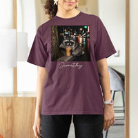 Jimothy Raccoon Drinking Iced Coffee Night City Aesthetic T Shirt For Women