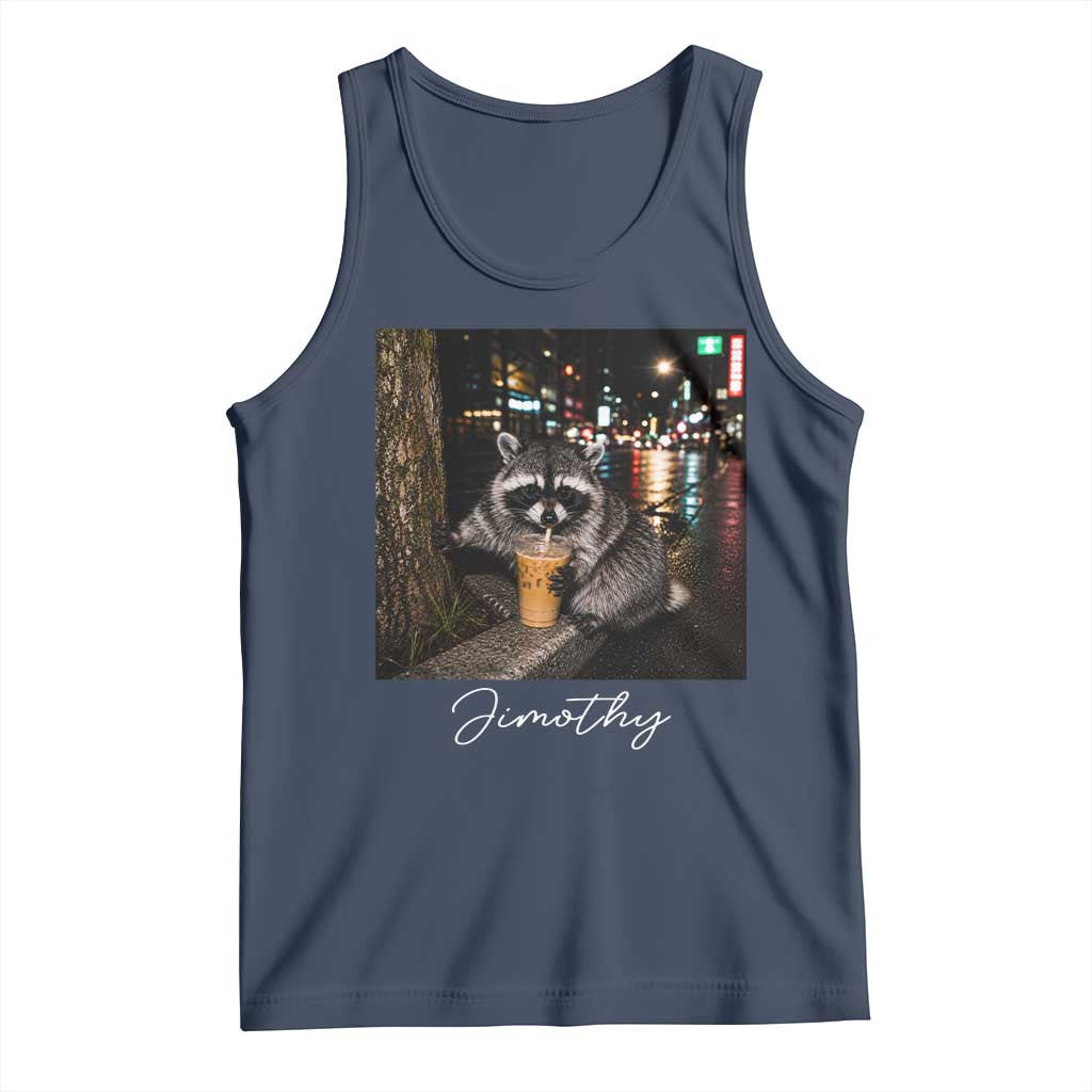 Jimothy Raccoon Drinking Iced Coffee Night City Aesthetic Tank Top