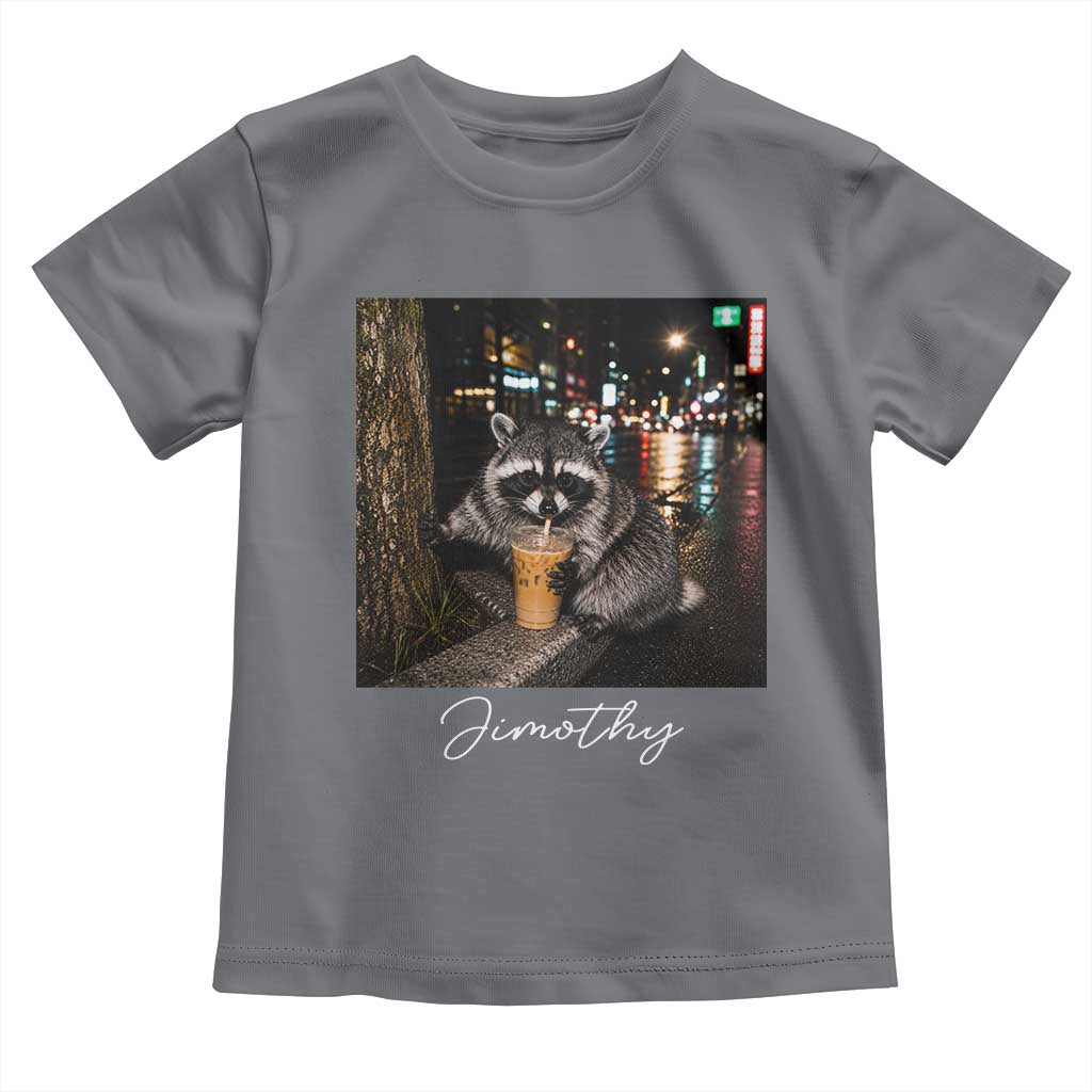 Jimothy Raccoon Drinking Iced Coffee Night City Aesthetic Toddler T Shirt