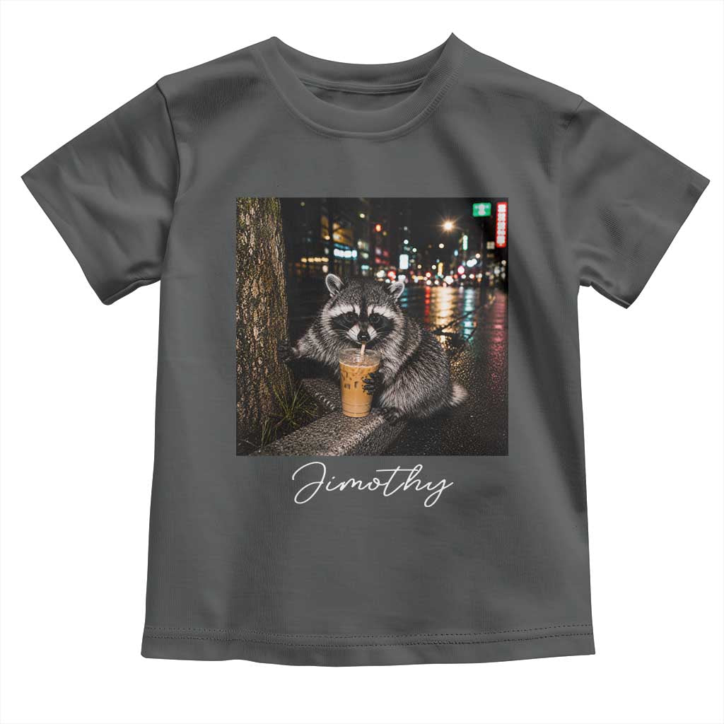 Jimothy Raccoon Drinking Iced Coffee Night City Aesthetic Toddler T Shirt
