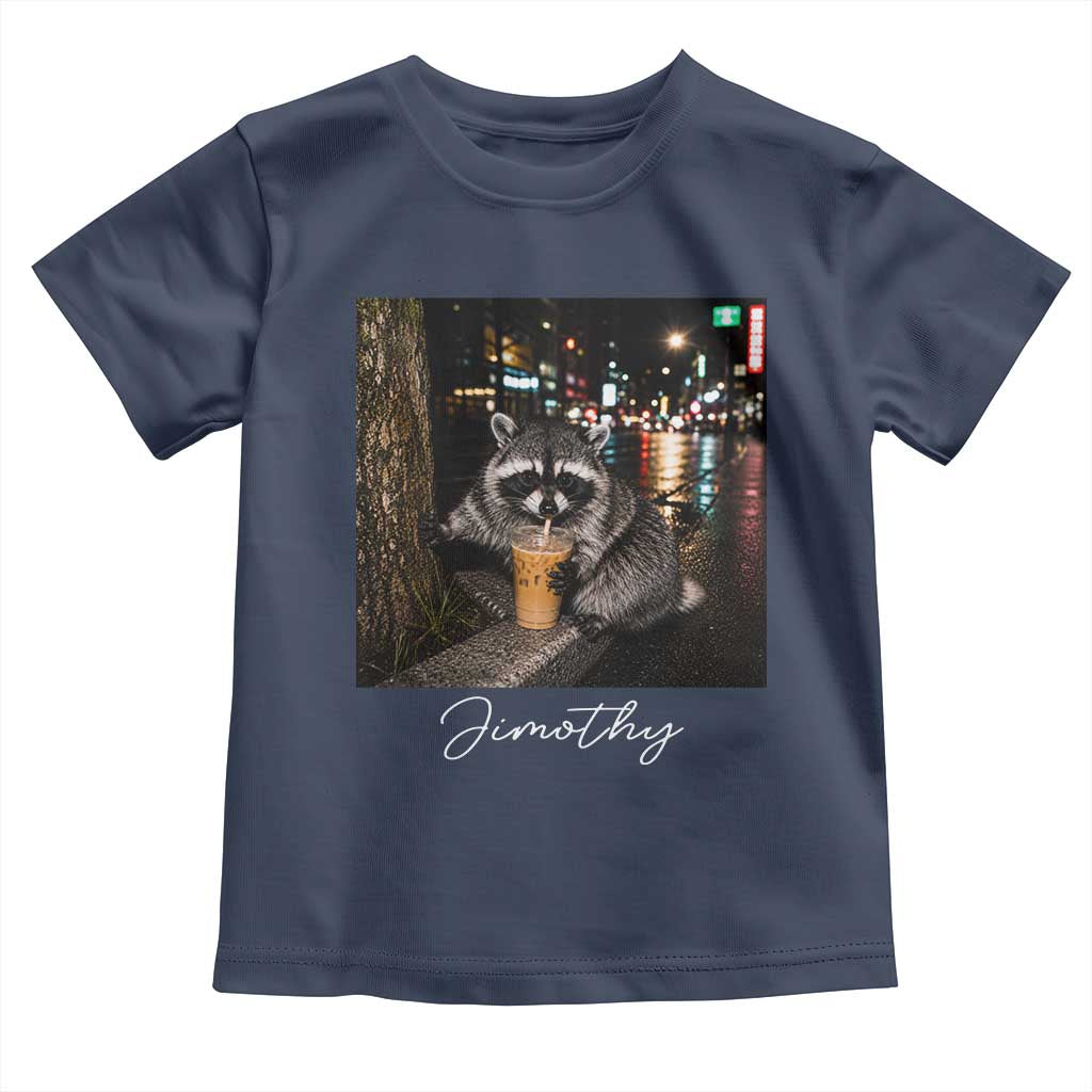 Jimothy Raccoon Drinking Iced Coffee Night City Aesthetic Toddler T Shirt