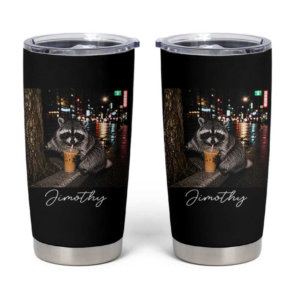 Jimothy Raccoon Drinking Iced Coffee Night City Aesthetic Tumbler Cup