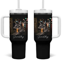 Jimothy Raccoon Drinking Iced Coffee Night City Aesthetic Tumbler With Handle