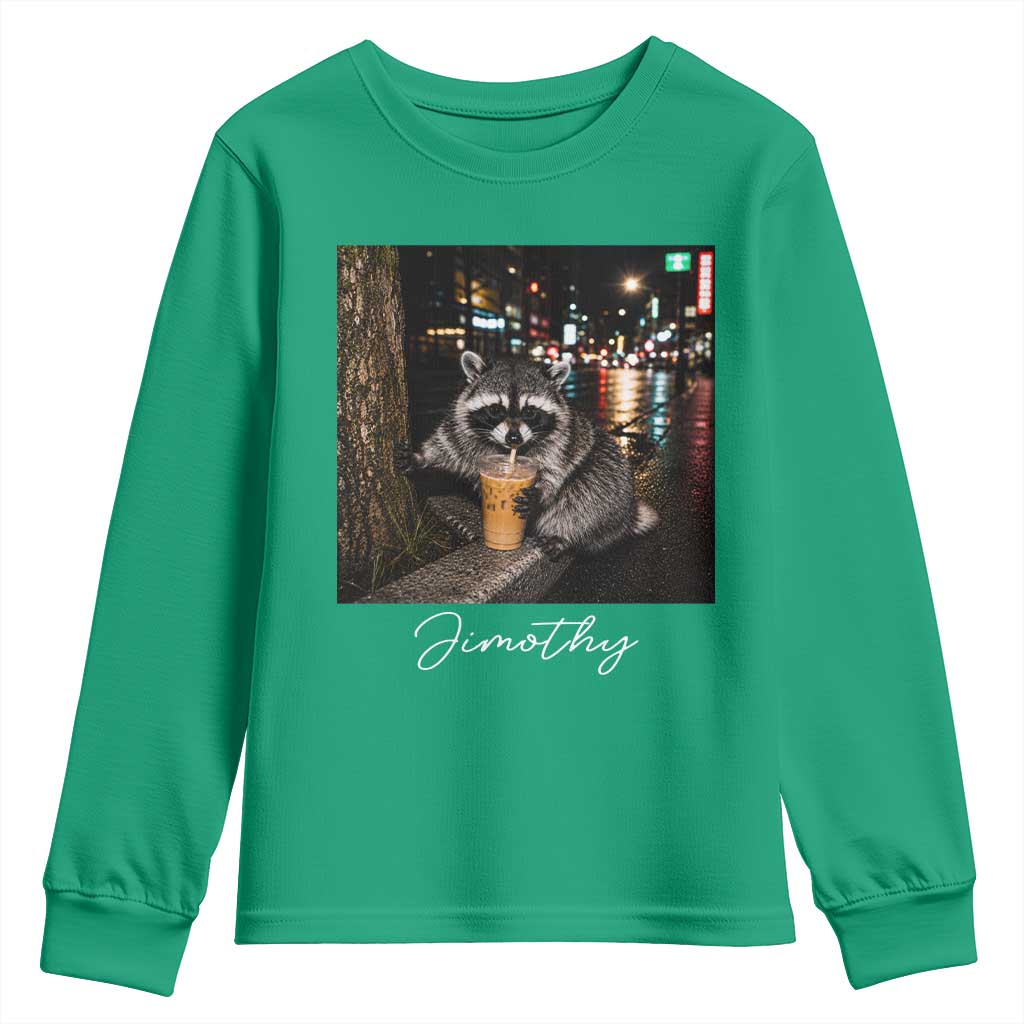 Jimothy Raccoon Drinking Iced Coffee Night City Aesthetic Youth Sweatshirt