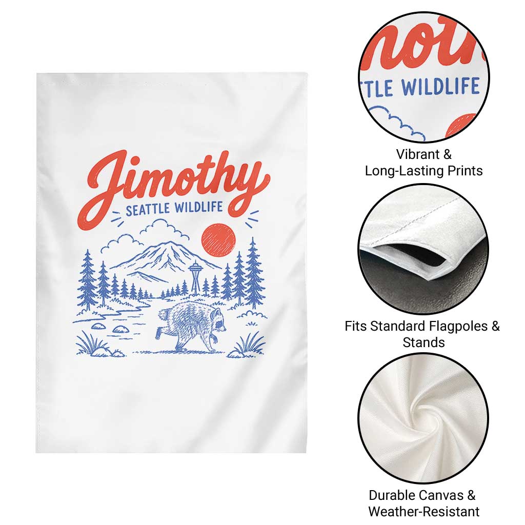 Jimothy Seattle Raccoon Garden Flag Vintage Graphic Viral Short Spine Trash Panda Wildlife