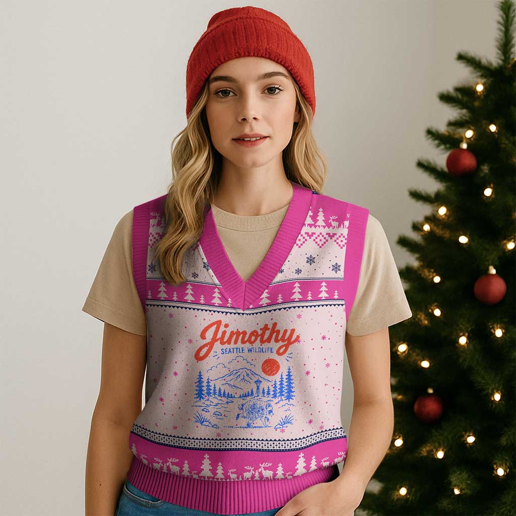 Jimothy Seattle Raccoon V-Neck Knit Sweater Vest Vintage Graphic Viral Short Spine Trash Panda Wildlife