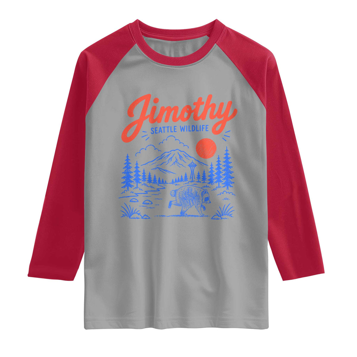 Jimothy Seattle Raccoon Raglan Shirt Vintage Graphic Viral Short Spine Trash Panda Wildlife