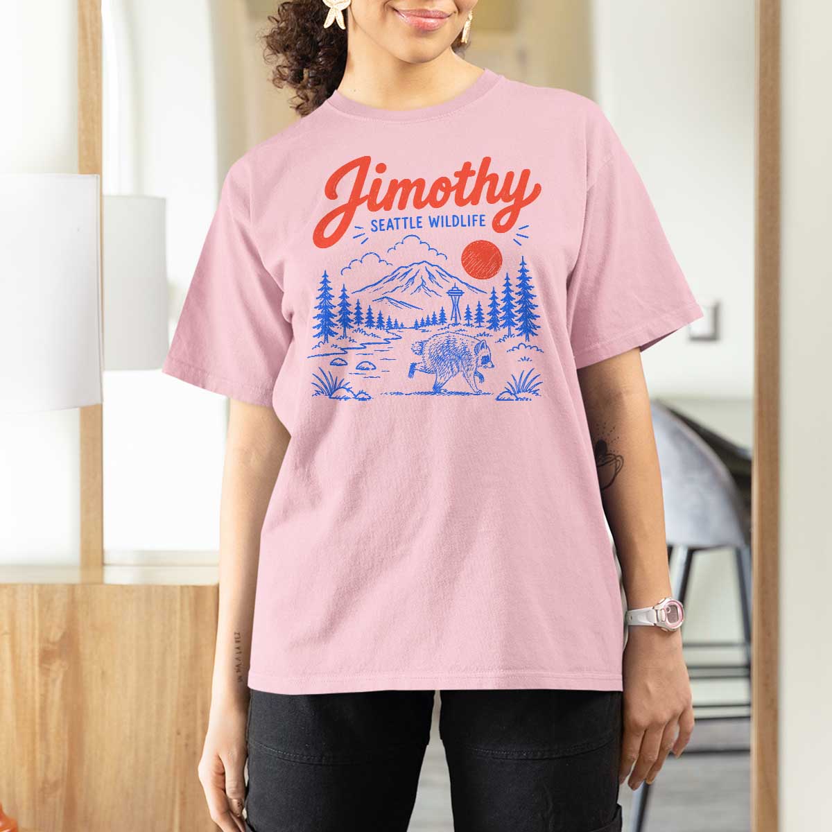Jimothy Seattle Raccoon T Shirt For Women Vintage Graphic Viral Short Spine Trash Panda Wildlife