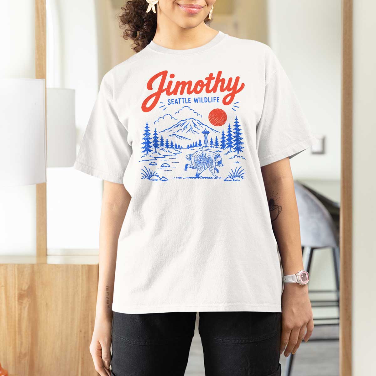 Jimothy Seattle Raccoon T Shirt For Women Vintage Graphic Viral Short Spine Trash Panda Wildlife