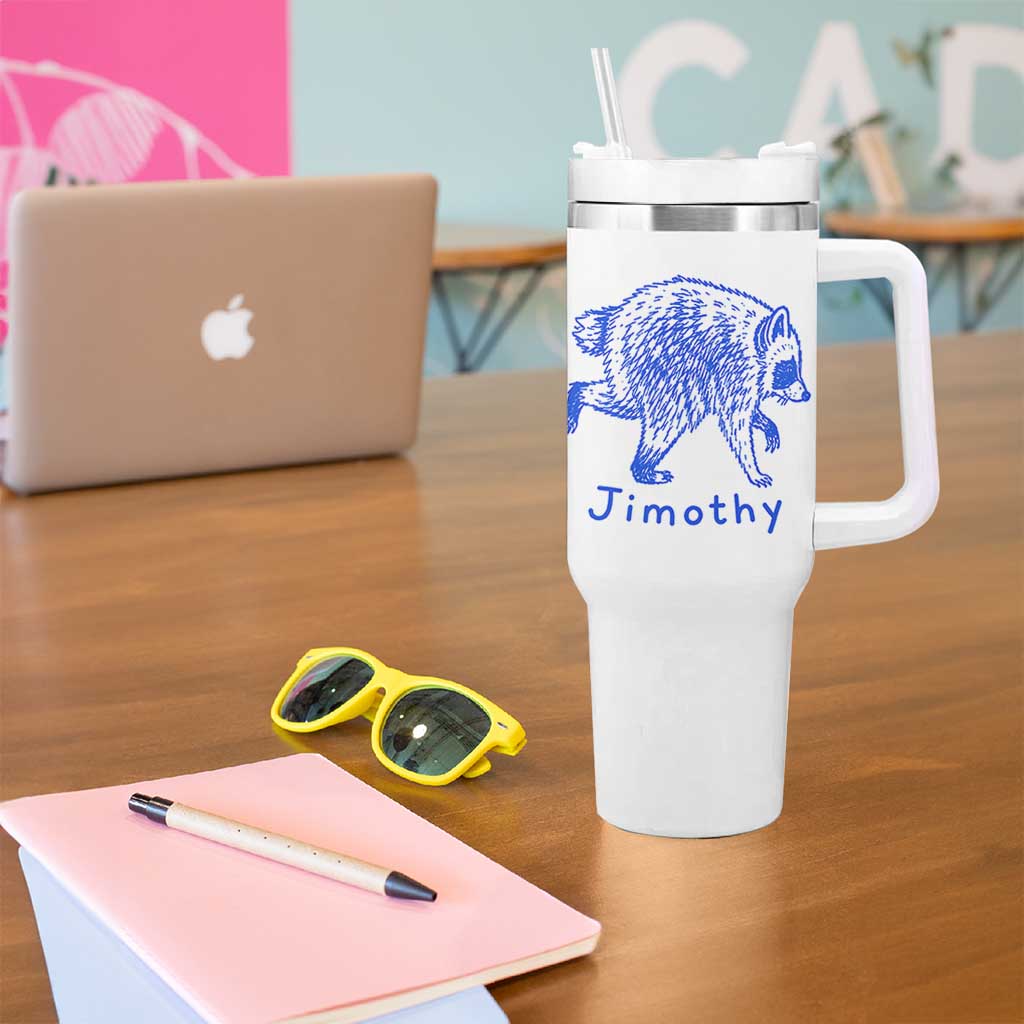 Jimothy Viral Raccoon Tumbler With Handle Funny Trash Panda Wildlife