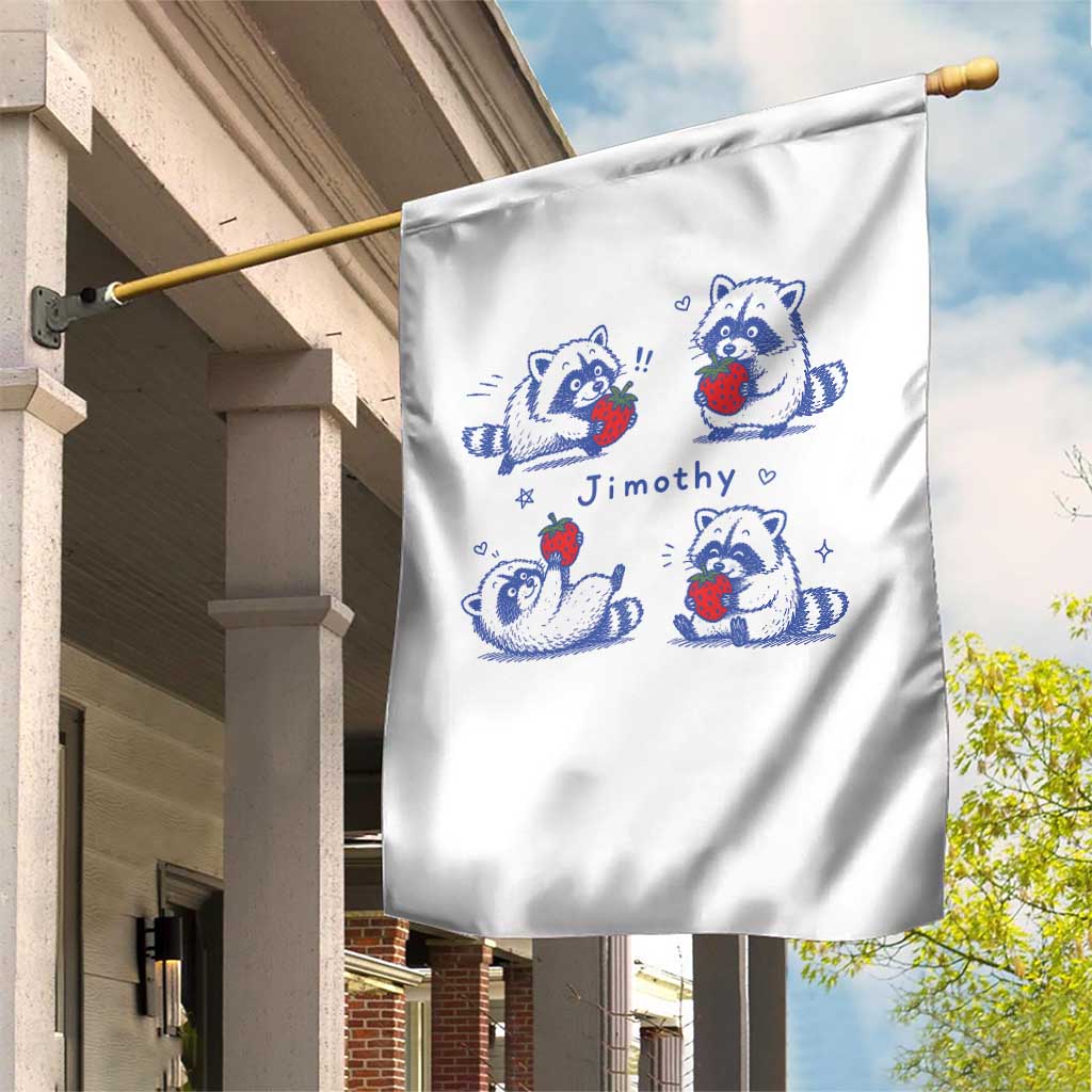 Funny Jimothy Viral Raccoon Garden Flag Cute Baby Trash Panda Strawberry