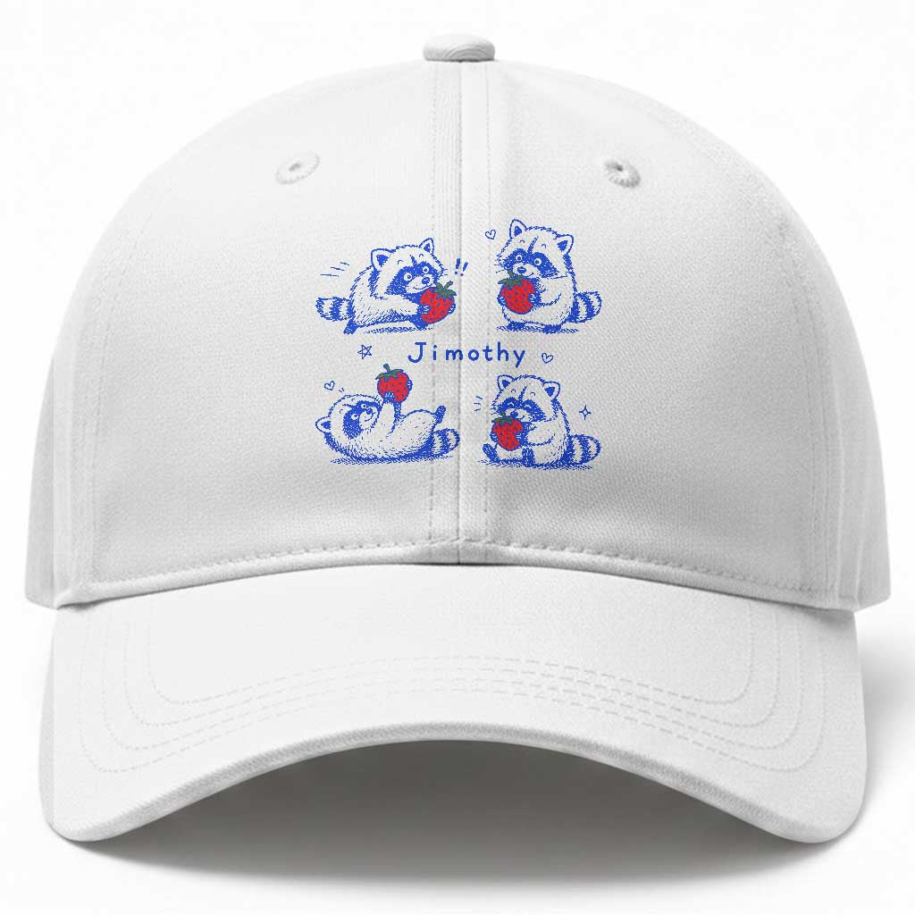 Funny Jimothy Viral Raccoon Baseball Cap Cute Baby Trash Panda Strawberry