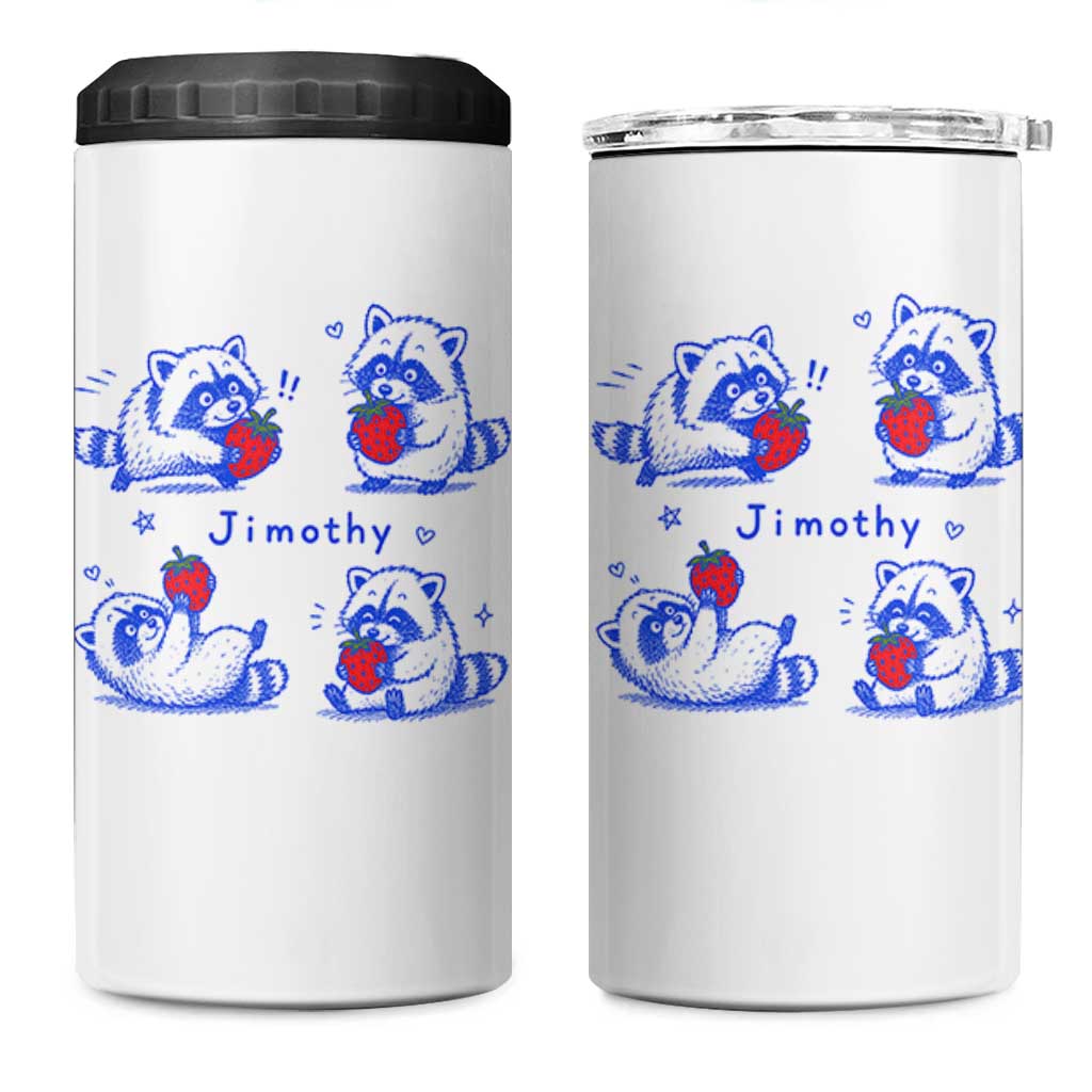 Funny Jimothy Viral Raccoon 4 in 1 Can Cooler Tumbler Cute Baby Trash Panda Strawberry