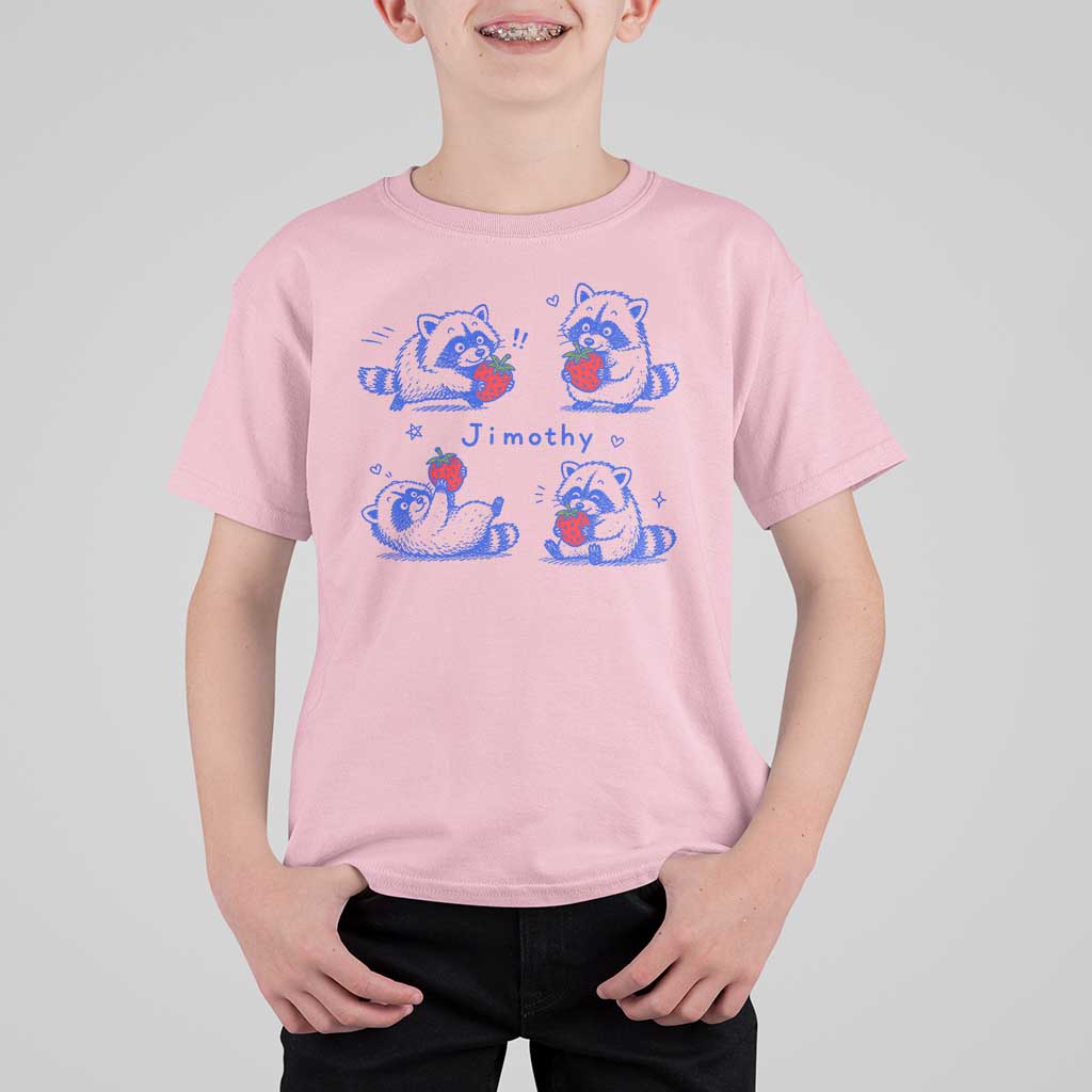 Funny Jimothy Viral Raccoon T Shirt For Kid Cute Baby Trash Panda Strawberry