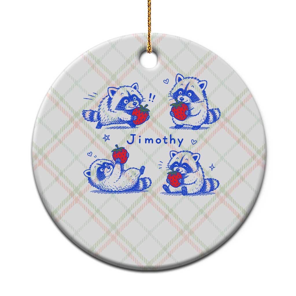 Funny Jimothy Viral Raccoon Ceramic Ornament Cute Baby Trash Panda Strawberry