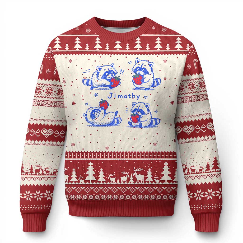 Funny Jimothy Viral Raccoon Ugly Christmas Sweater Cute Baby Trash Panda Strawberry