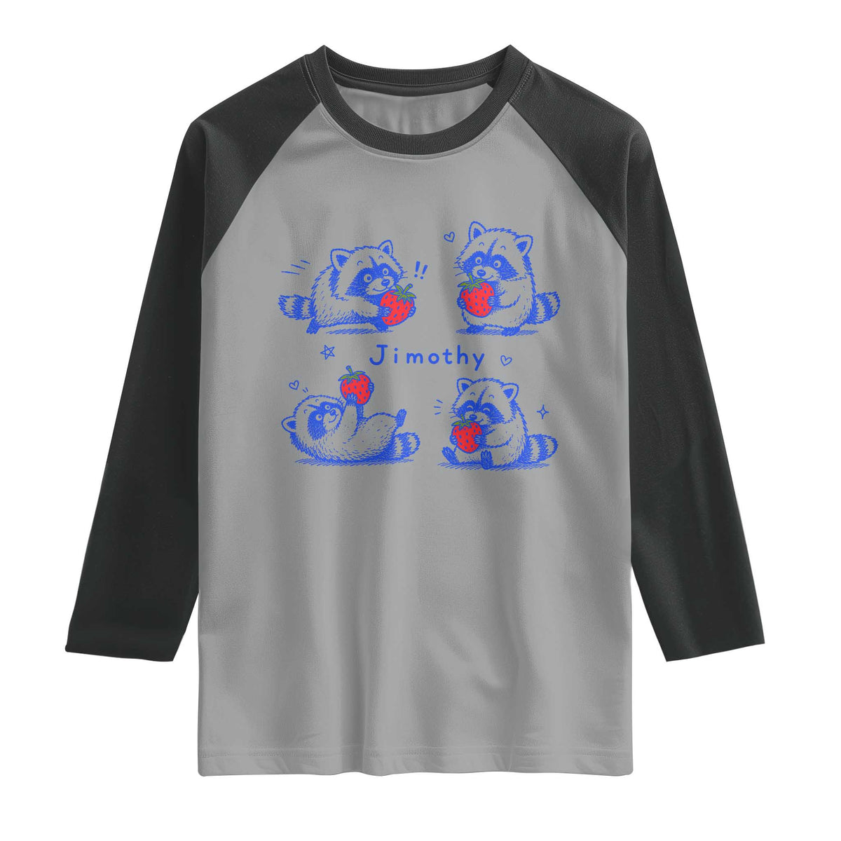 Funny Jimothy Viral Raccoon Raglan Shirt Cute Baby Trash Panda Strawberry