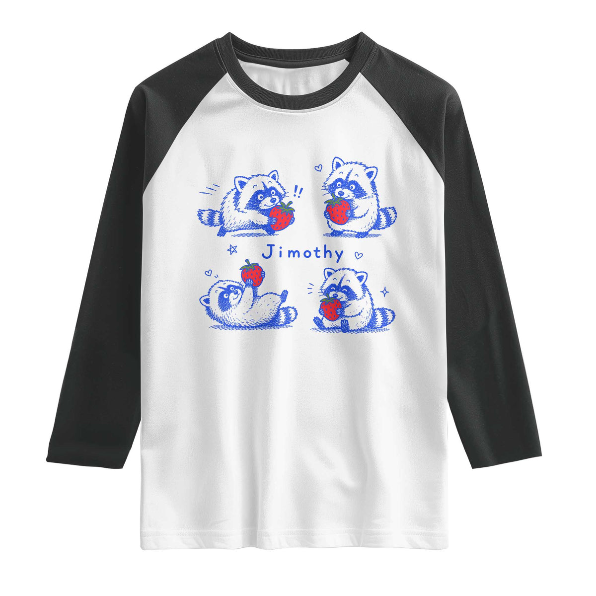Funny Jimothy Viral Raccoon Raglan Shirt Cute Baby Trash Panda Strawberry