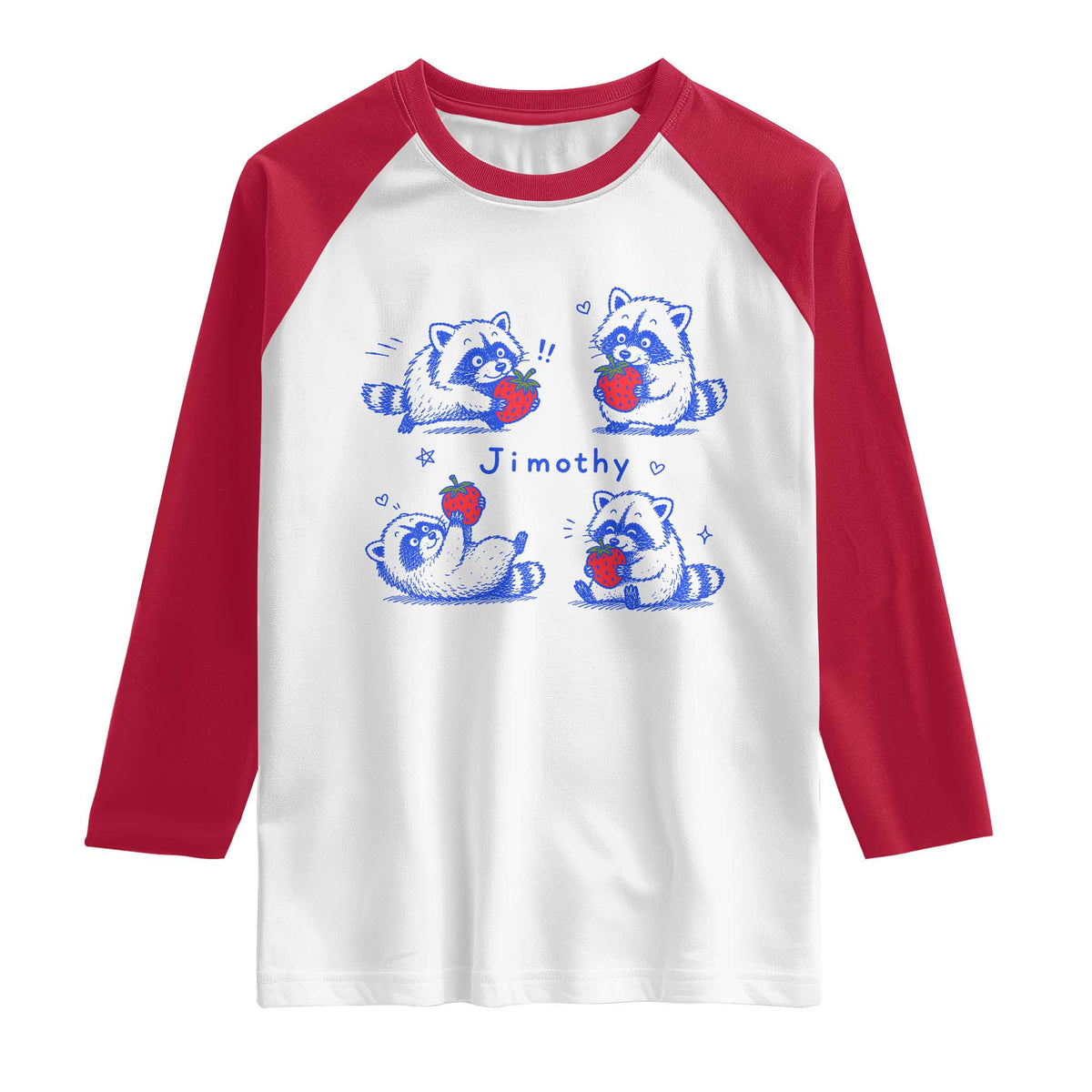 Funny Jimothy Viral Raccoon Raglan Shirt Cute Baby Trash Panda Strawberry