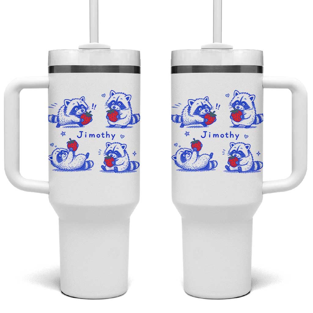 Funny Jimothy Viral Raccoon Tumbler With Handle Cute Baby Trash Panda Strawberry