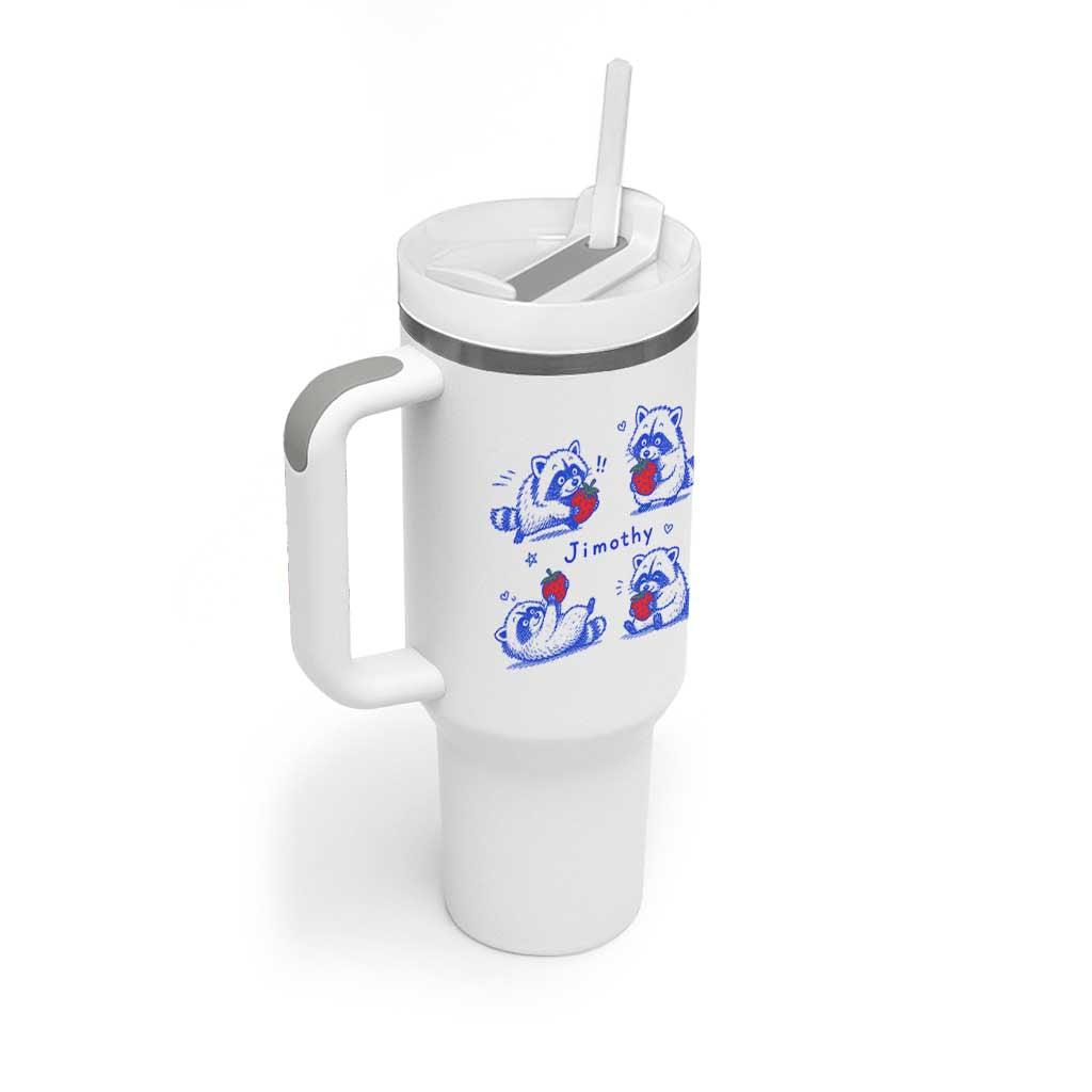 Funny Jimothy Viral Raccoon Tumbler With Handle Cute Baby Trash Panda Strawberry