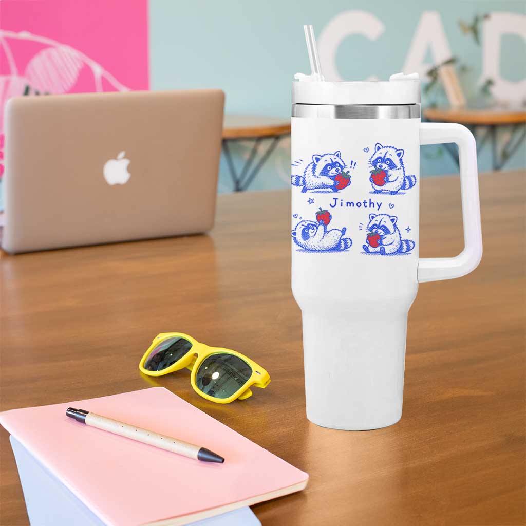 Funny Jimothy Viral Raccoon Tumbler With Handle Cute Baby Trash Panda Strawberry