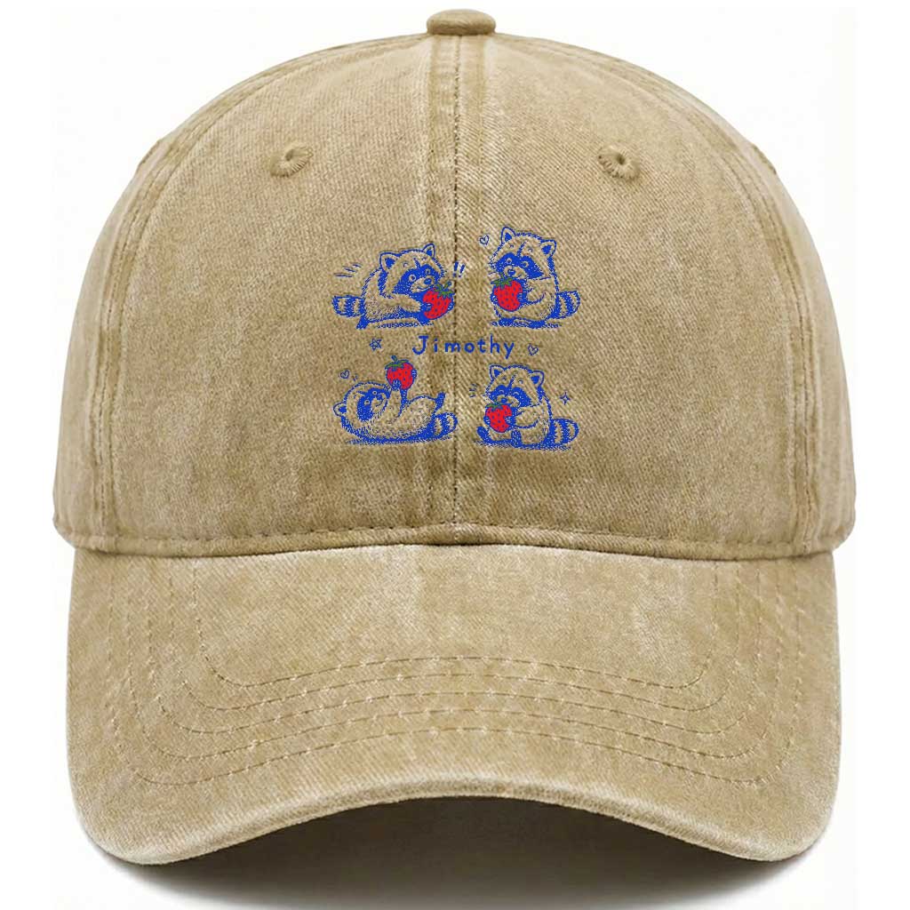 Funny Jimothy Viral Raccoon Washed Cotton Baseball Cap Cute Baby Trash Panda Strawberry