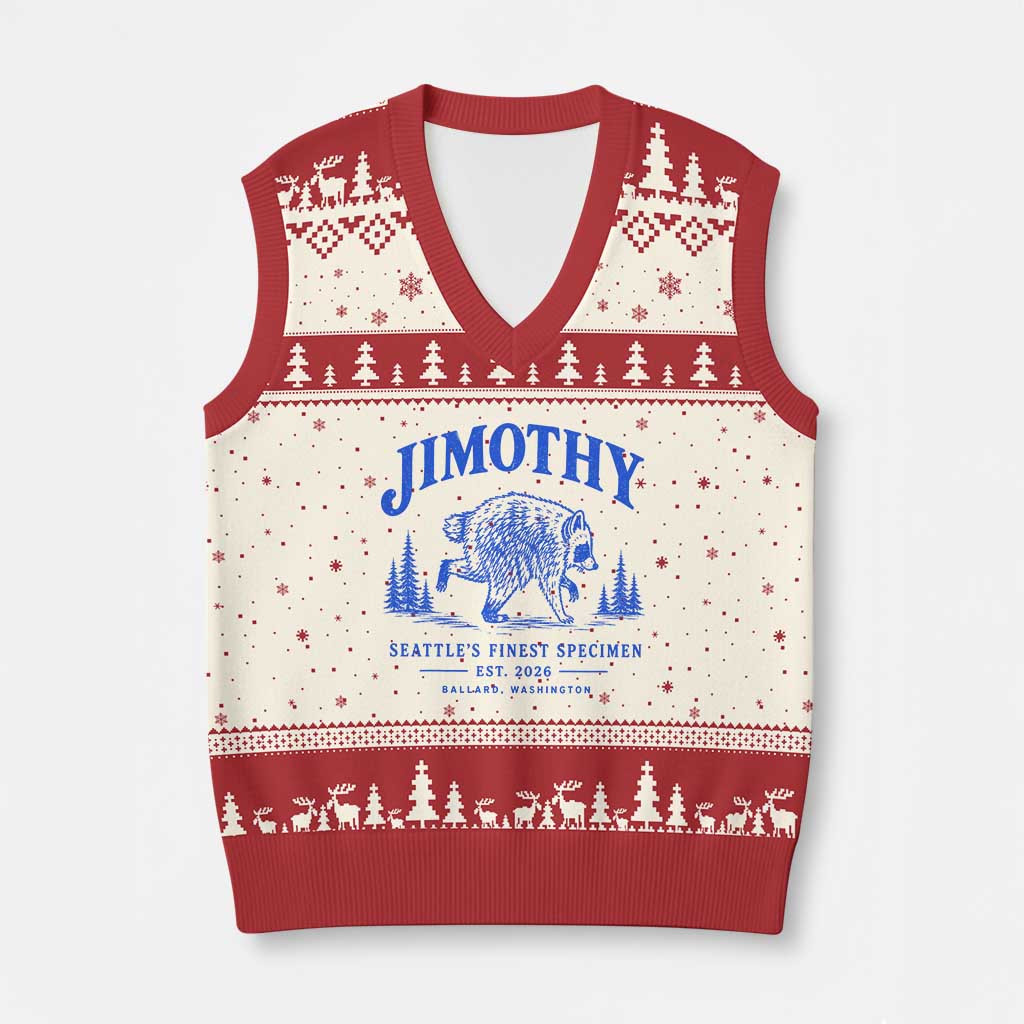 Jimothy Viral Raccoon From Seattle V-Neck Knit Sweater Vest Funny Trash Panda Wildlife Seattle Feral Legend